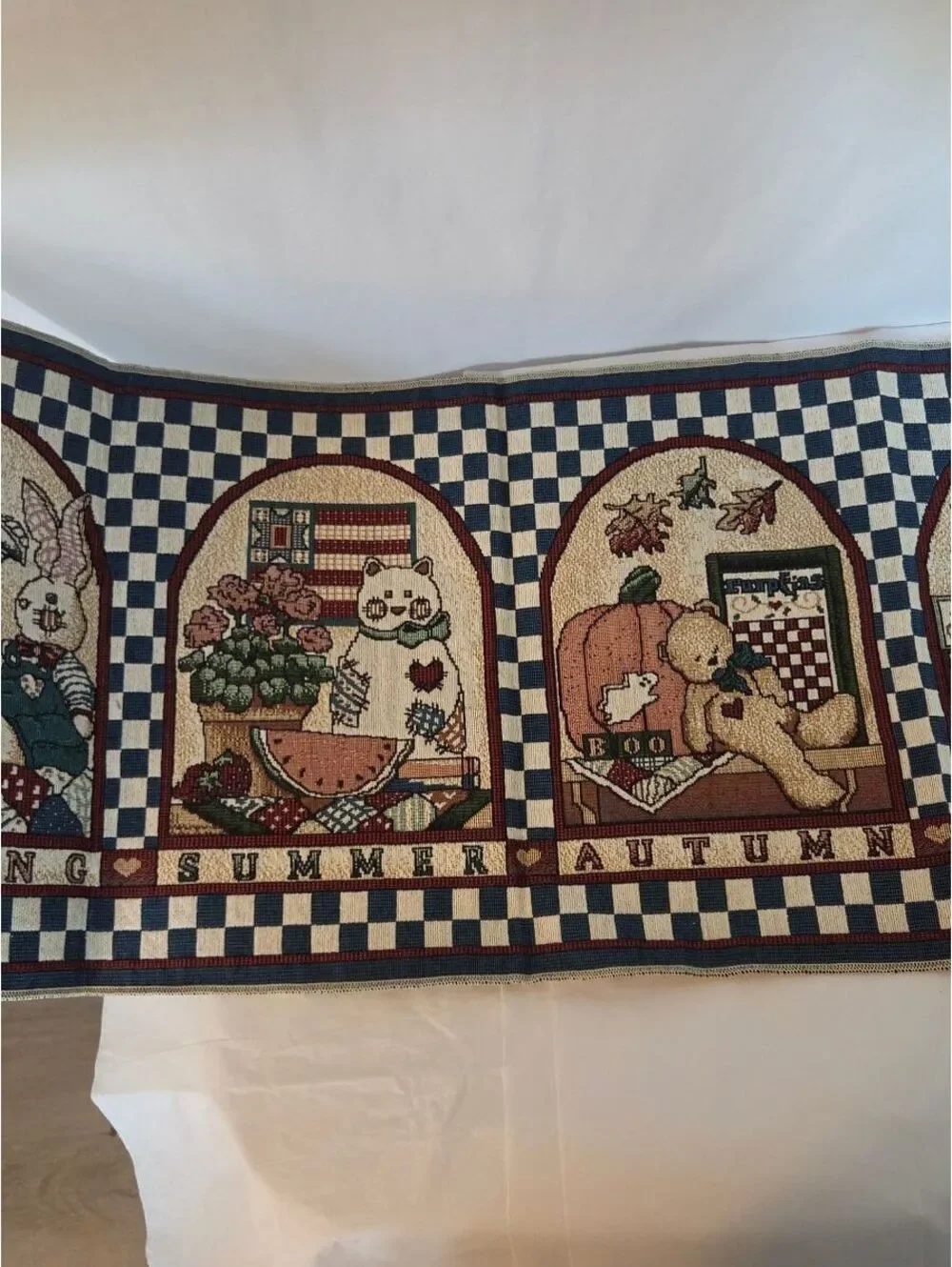 Primitive Country Folk Art Tapestry Table Runner 4 Seasons Cottagecore Americana